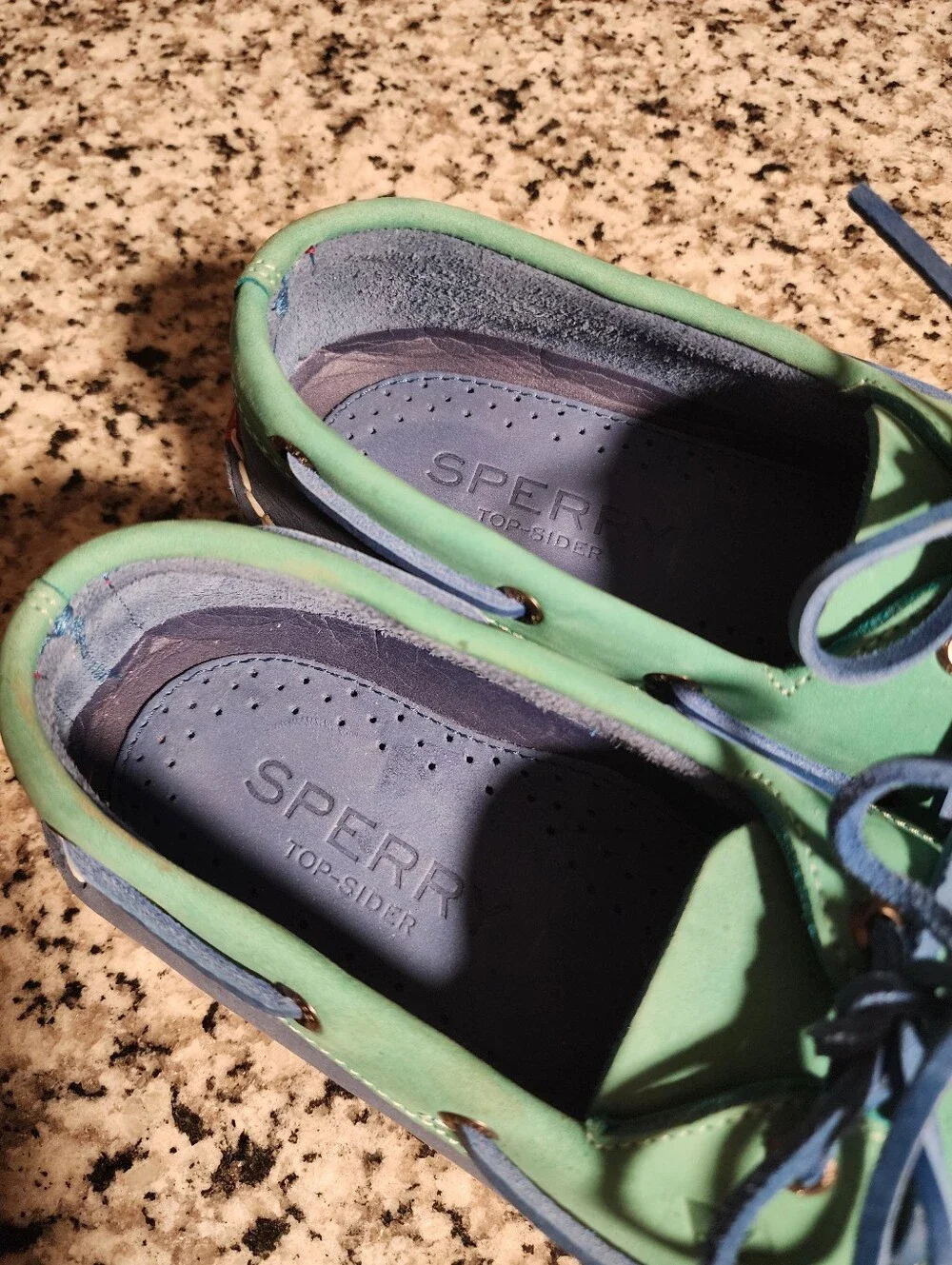Sperry Teal Green and Navy Blue Two-Tone Leather Boat Shoes